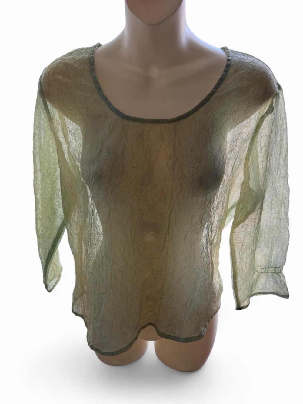 Soft Sage Scoop Neck Crinkle Blouse - Picture 4 of 5